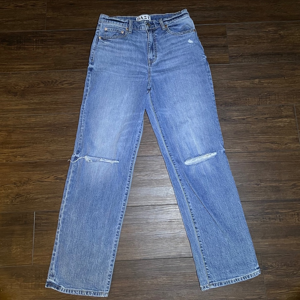 Daze High Rise Straight Leg Jeans Women’s 29 Medium Wash Blue Denim Stretch 90s
